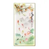 Ink-wash painting style persimmon, koi, lotus flower decorative painting, "Ten Thousand Persimmons as Good Fortune" calligraphy inscription, distant mountains, clouds and mist Item Picture